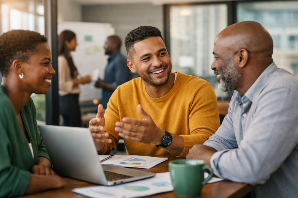 Professional photo of a South African professional planning career goals at a desk.