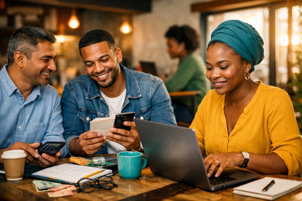 Professional photo of a South African professional planning career goals at a desk.